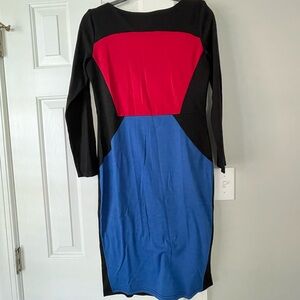 Colorblock Long Sleeve Dress - Black, Red, and Blue